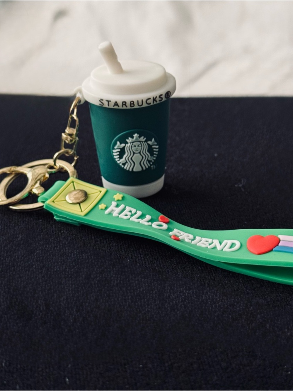 Coffee Cup Keychain Hello Friend Green Bag Charm Cute Novelty Gift - Picture 3 of 7